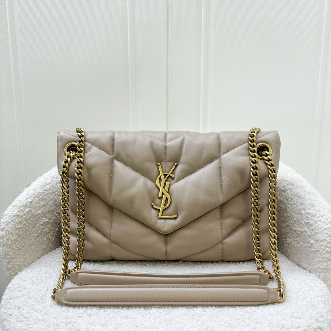 Saint Laurent YSL Small Loulou Puffer in Beige Lambskin and GHW