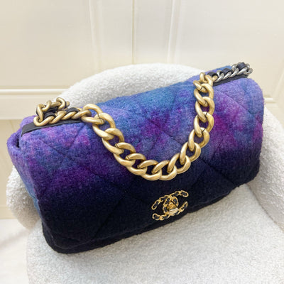 Chanel 19 Medium 30cm Flap in Ombre Tweed and 3-tone Hardware