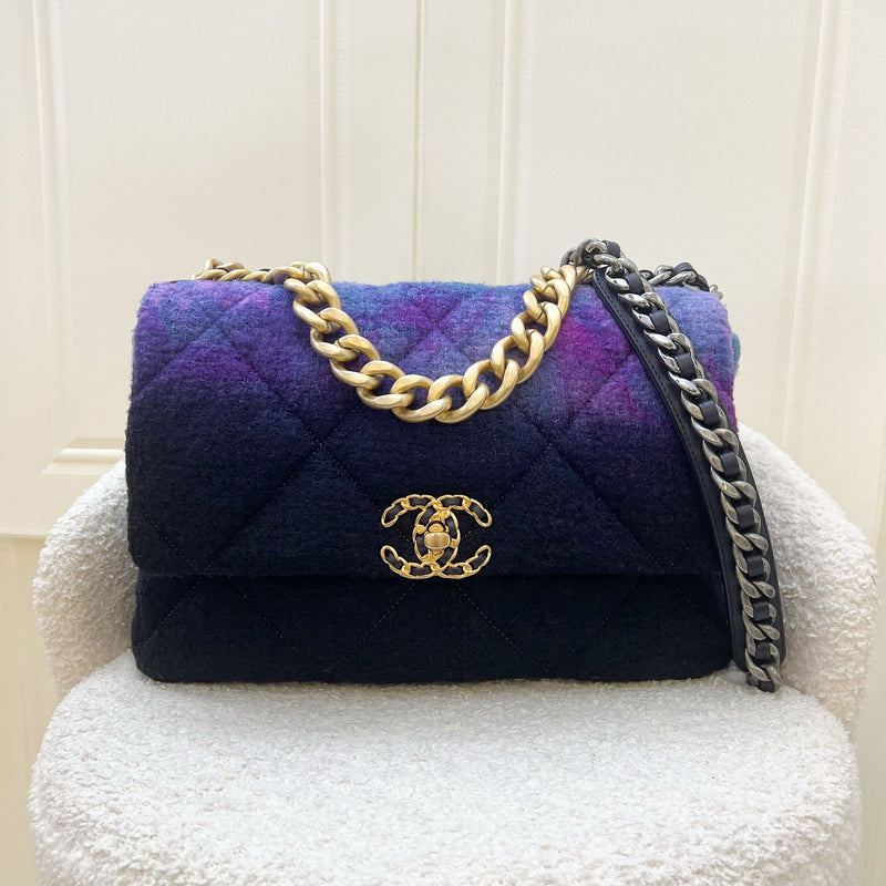 Chanel 19 Medium 30cm Flap in Ombre Tweed and 3-tone Hardware