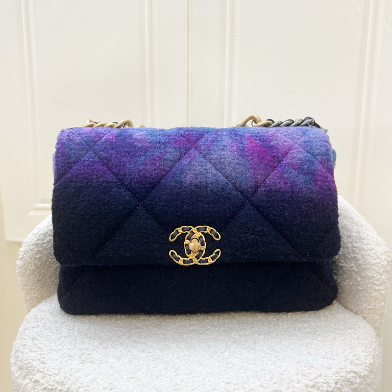 Chanel 19 Medium 30cm Flap in Ombre Tweed and 3-tone Hardware