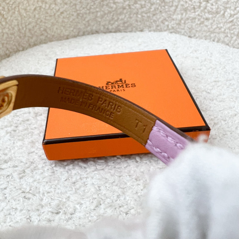 Hermes Mini Kelly Bracelet in Mauve Sylvestre Swift Leather GHW (T1)