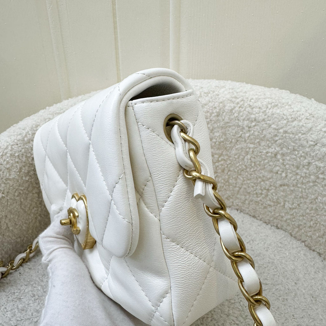 Chain White Chanel Mini Flap Bag Chanel 23S Heart Clasp Mini Flap