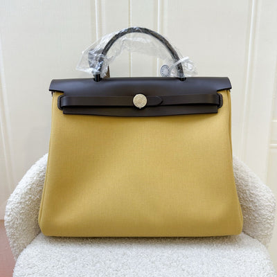 Hermes Herbag 31 in Paille Canvas / Ebene Leather and PHW