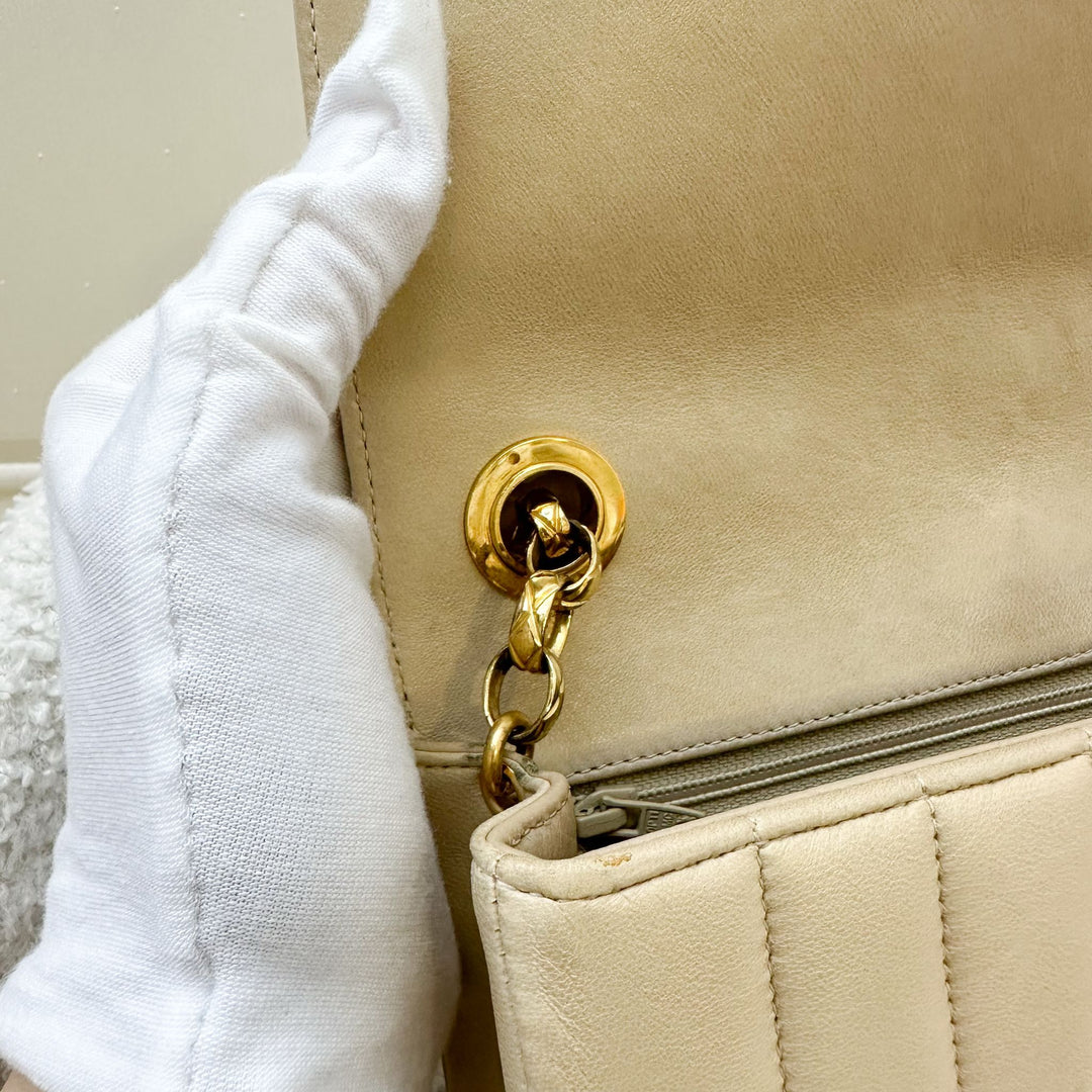 Chanel Vintage Mini Bijoux Chain Flap in Beige Lambskin and Chanel Vintage Mini Bijoux Chain Flap in Beige Lambskin and