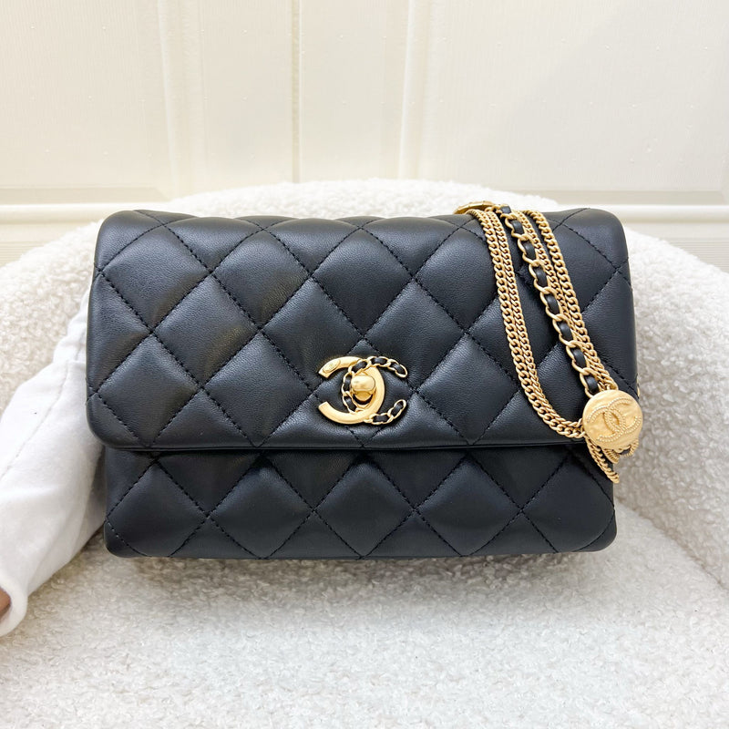 Chanel 22A Seasonal Flap in Black Lambskin and AGHW