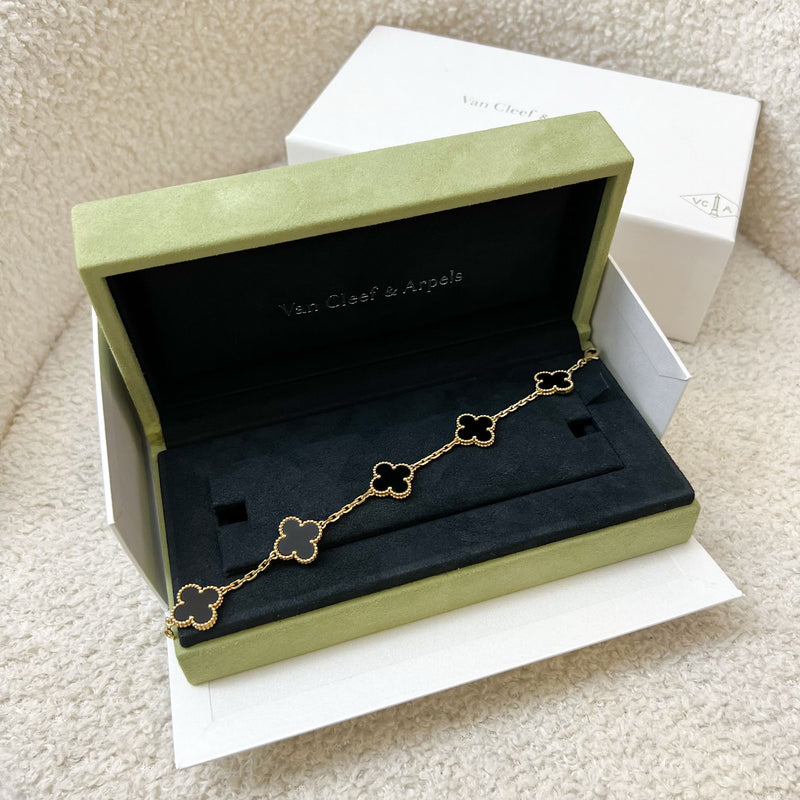 Van Cleef & Arpels VCA Vintage Alhambra 5 Motifs Onyx Bracelet in 18K Yellow Gold (Shortened, with 6 Extra links) (Ref: VCARA41300)