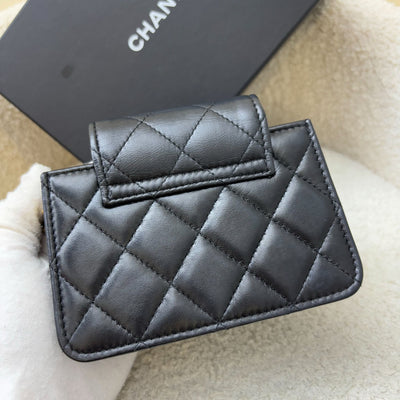 Chanel 22K Double Chain Micro Flap Bag in Black Lambskin and GHW