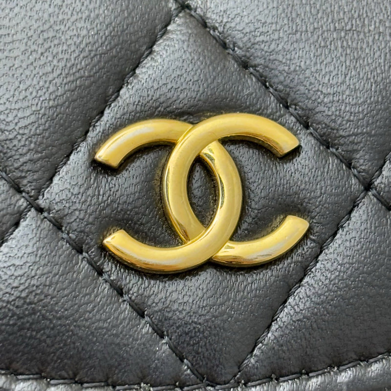 Chanel 22K Double Chain Micro Flap Bag in Black Lambskin and GHW