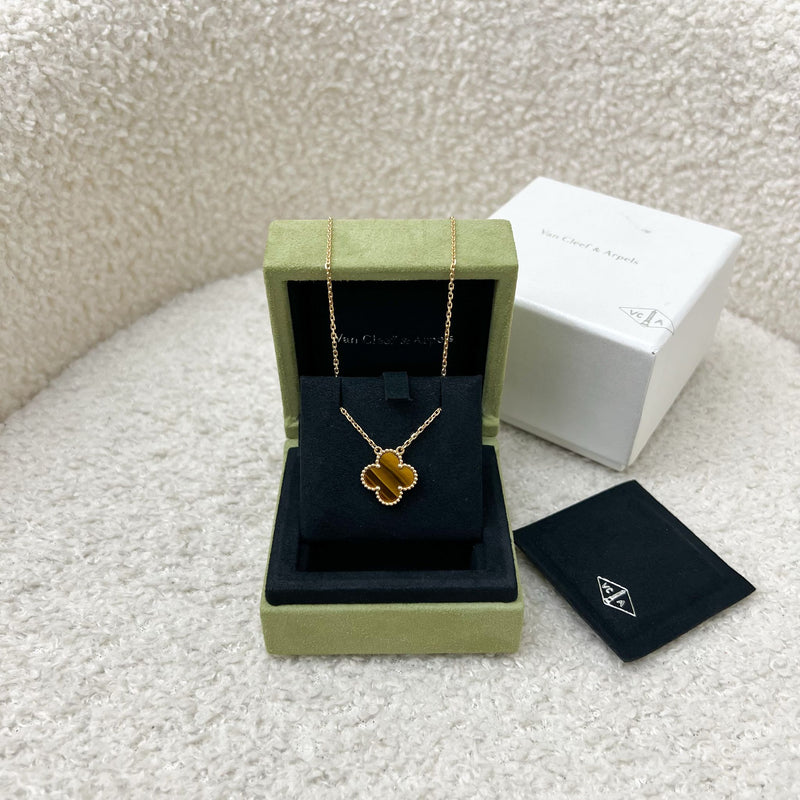 Van Cleef & Arpels VCA Vintage Alhambra Tiger Eye Pendant Necklace in 18K Yellow Gold