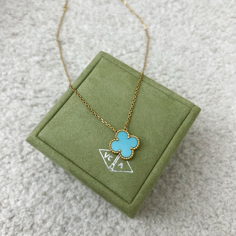 Van Cleef & Arpels VCA Vintage Alhambra Pendant Necklace with Turquoise in 18K Yellow Gold