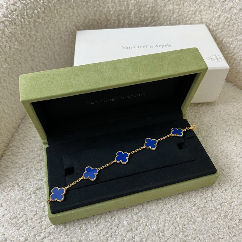 Van Cleef & Arpels VCA Vintage Alhambra 5 Motifs Bracelet with Blue Agate in 18K Yellow Gold