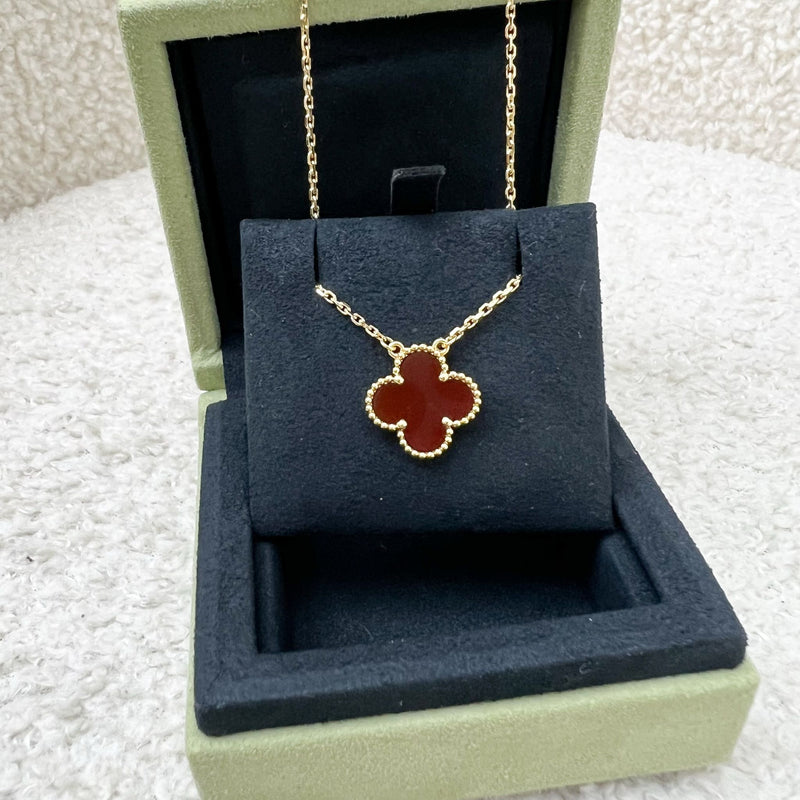 Van Cleef Arpels VCA Vintage Alhambra Pendant Necklace with Carnelian in 18K Yellow Gold