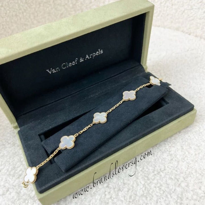Van Cleef & Arpels VCA Vintage Alhambra 5 Motifs Mother of Pearl MOP Bracelet in 18K Yellow Gold