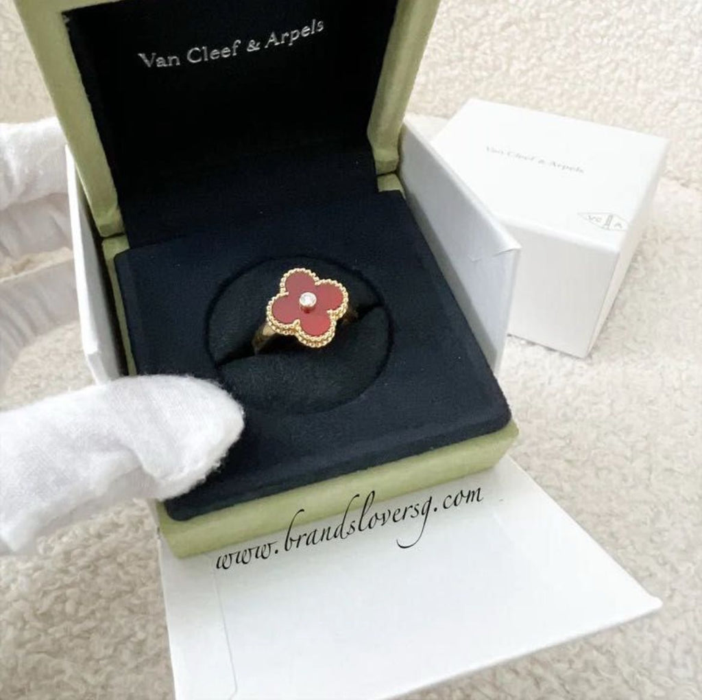 Van Cleef Arpels VCA Vintage Alhambra Ring with Carnelian, Diamond in 18K  Yellow Gold