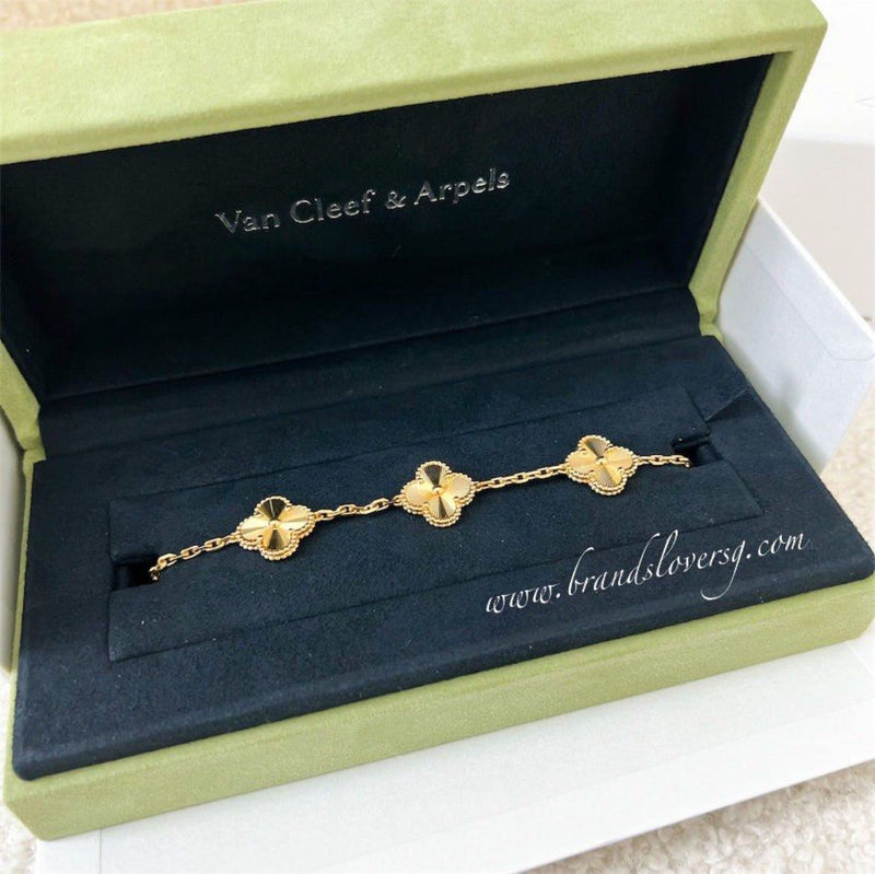 Van Cleef Arpels VCA Vintage Alhambra Motifs Guilloché Bracelet in 18K Yellow Gold