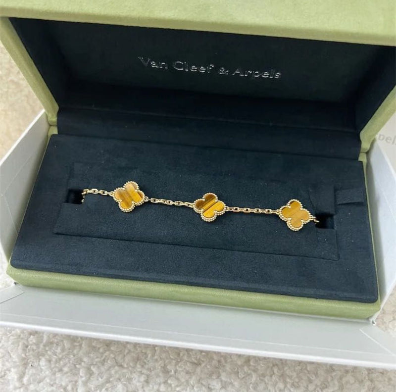 Van Cleef & Arpels VCA Vintage Alhambra 5 Motifs with Tiger Eye Stones and 18K GHW