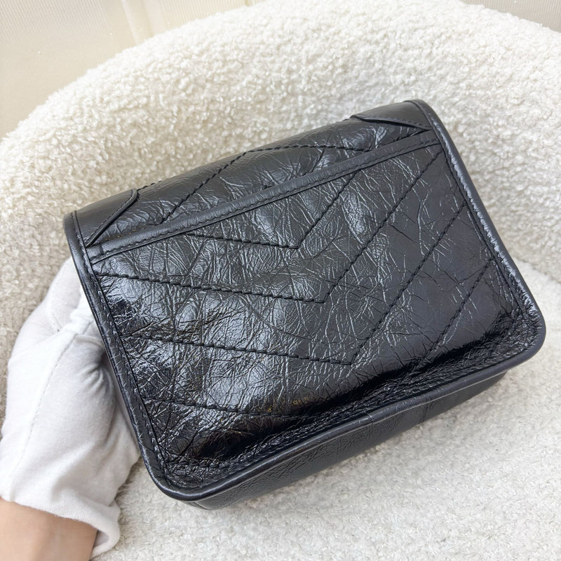 Saint Laurent YSL Niki Wallet on Chain WOC in Black Vintage Crinkled Calfskin and RHW