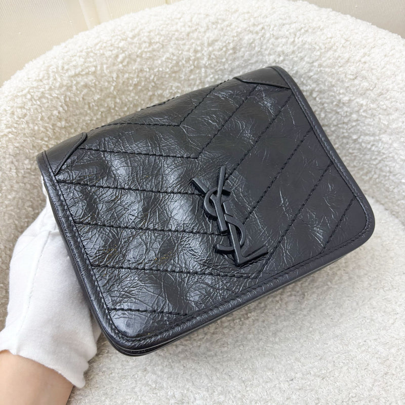 Saint Laurent YSL Niki Wallet on Chain WOC in Black Vintage Crinkled Calfskin and RHW