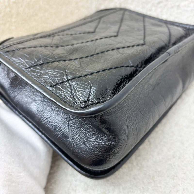 Saint Laurent YSL Niki Wallet on Chain WOC in Black Vintage Crinkled Calfskin and RHW