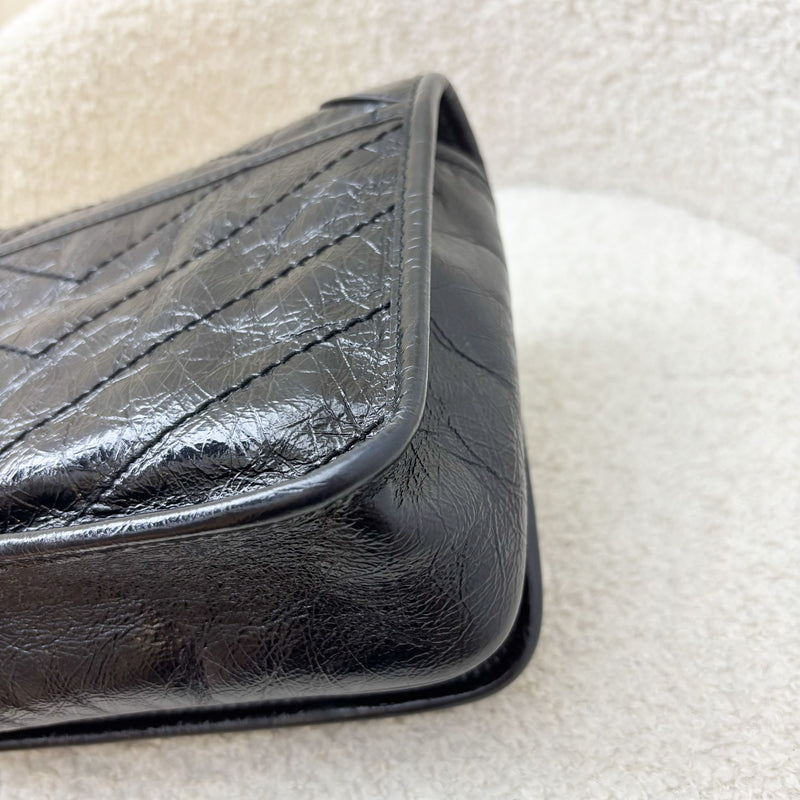 Saint Laurent YSL Niki Wallet on Chain WOC in Black Vintage Crinkled Calfskin and RHW