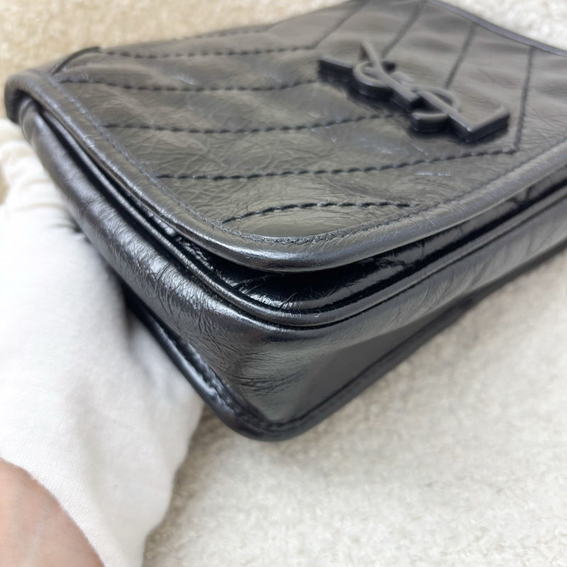 Saint Laurent YSL Niki Wallet on Chain WOC in Black Vintage Crinkled Calfskin and RHW