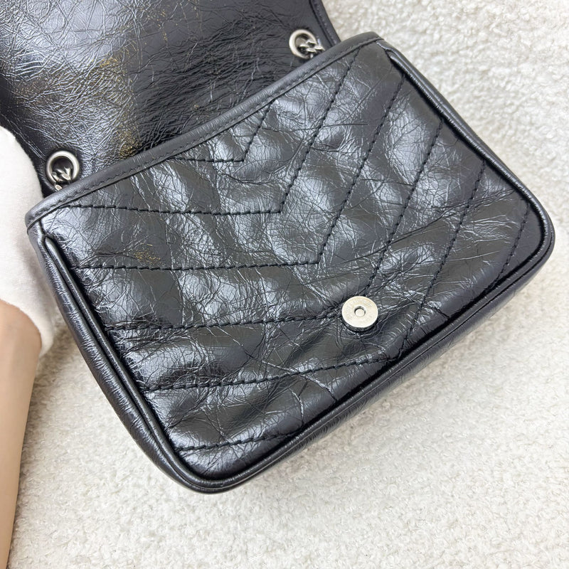 Saint Laurent YSL Niki Wallet on Chain WOC in Black Vintage Crinkled Calfskin and RHW