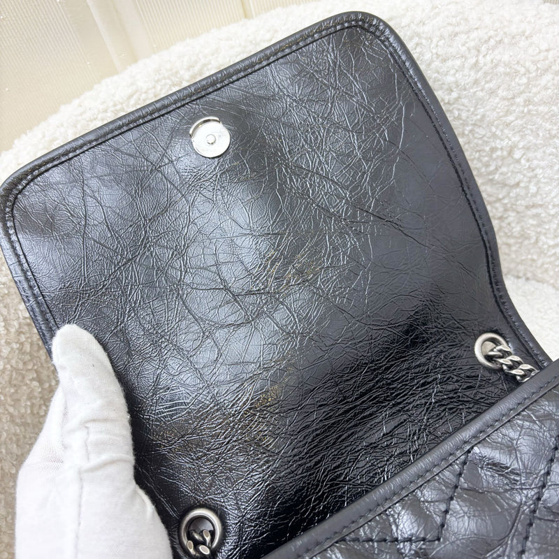 Saint Laurent YSL Niki Wallet on Chain WOC in Black Vintage Crinkled Calfskin and RHW
