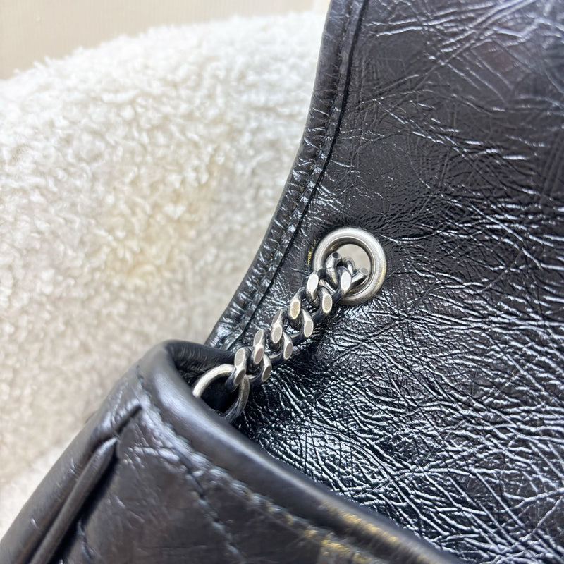 Saint Laurent YSL Niki Wallet on Chain WOC in Black Vintage Crinkled Calfskin and RHW