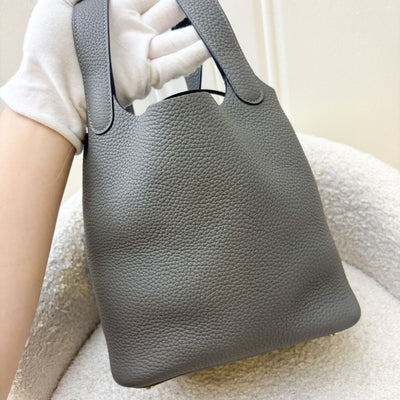 Hermes Picotin 18 in Gris Meyer Clemence Leather and GHW