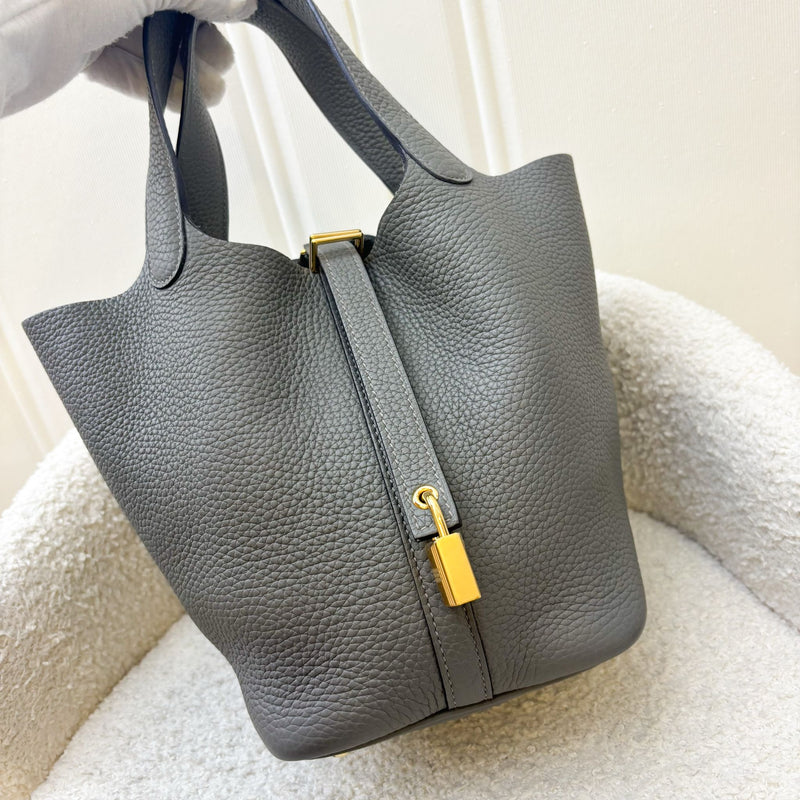 Hermes Picotin 18 in Gris Meyer Clemence Leather and GHW