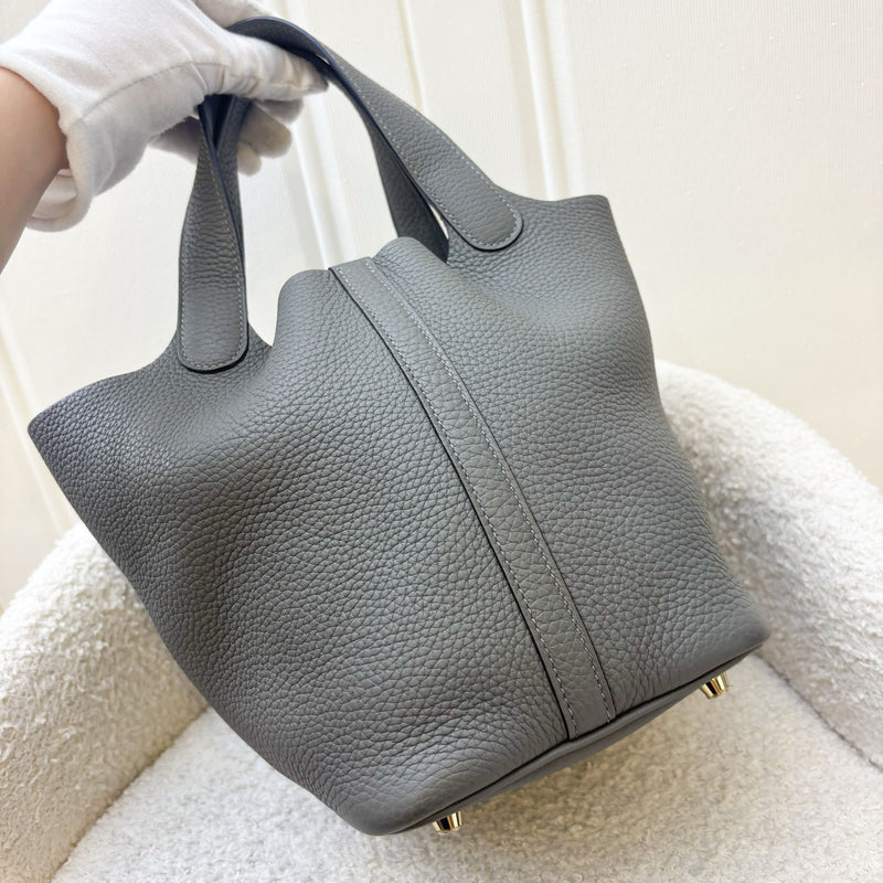Hermes Picotin 18 in Gris Meyer Clemence Leather and GHW