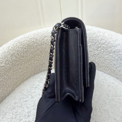 [BN - Sep 2025] Chanel 25B Shooting Star Logo Wallet on Chain WOC in Black Caviar and SHW (Model: AP3723)
