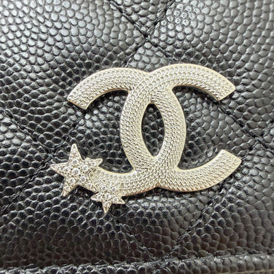 [BN - Sep 2025] Chanel 25B Shooting Star Logo Wallet on Chain WOC in Black Caviar and SHW (Model: AP3723)
