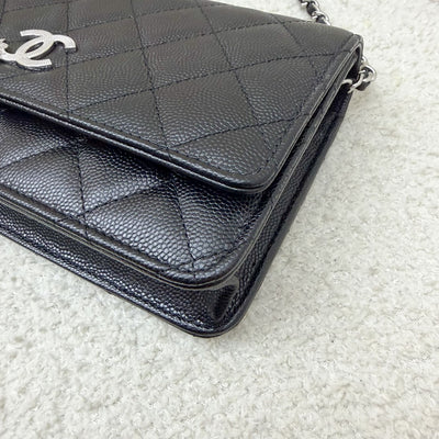 [BN - Sep 2025] Chanel 25B Shooting Star Logo Wallet on Chain WOC in Black Caviar and SHW (Model: AP3723)