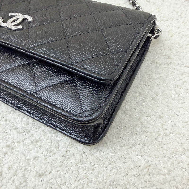 [BN - Sep 2025] Chanel 25B Shooting Star Logo Wallet on Chain WOC in Black Caviar and SHW (Model: AP3723)