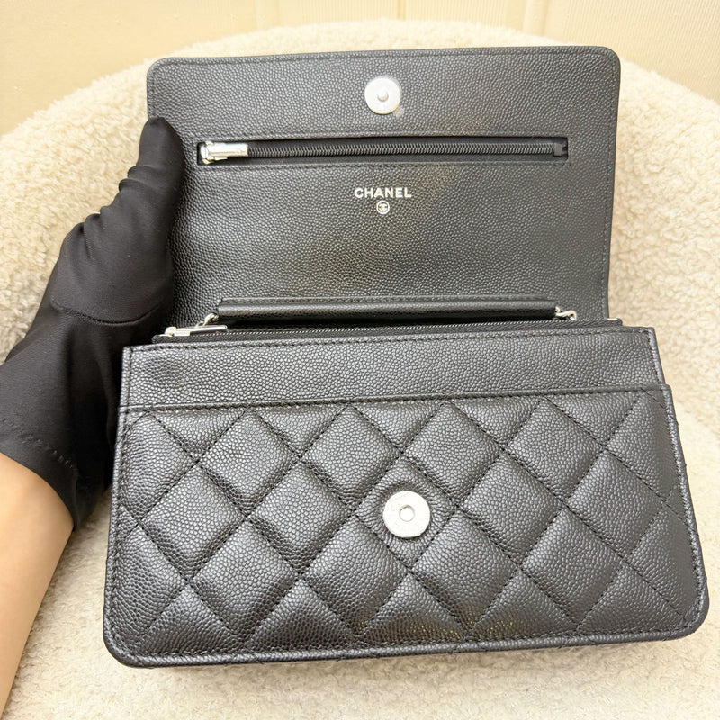 [BN - Sep 2025] Chanel 25B Shooting Star Logo Wallet on Chain WOC in Black Caviar and SHW (Model: AP3723)