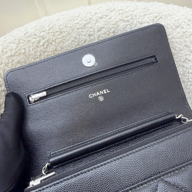 [BN - Sep 2025] Chanel 25B Shooting Star Logo Wallet on Chain WOC in Black Caviar and SHW (Model: AP3723)