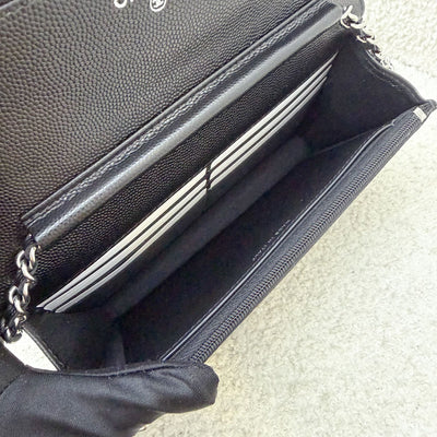 [BN - Sep 2025] Chanel 25B Shooting Star Logo Wallet on Chain WOC in Black Caviar and SHW (Model: AP3723)