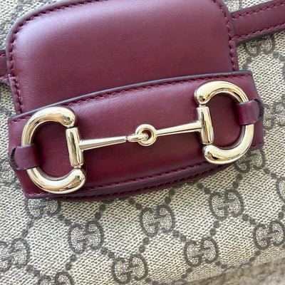 Gucci Horsebit 1955 Soft Medium Shoulder Bag in Coated Canvas, Burgundy Leather and LGHW