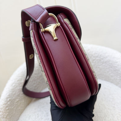 Gucci Horsebit 1955 Soft Medium Shoulder Bag in Coated Canvas, Burgundy Leather and LGHW