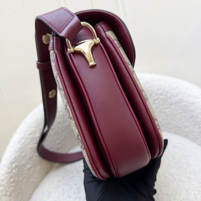 Gucci Horsebit 1955 Soft Medium Shoulder Bag in Coated Canvas, Burgundy Leather and LGHW