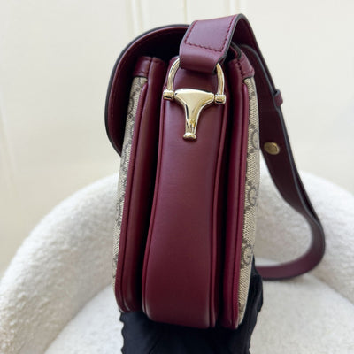 Gucci Horsebit 1955 Soft Medium Shoulder Bag in Coated Canvas, Burgundy Leather and LGHW