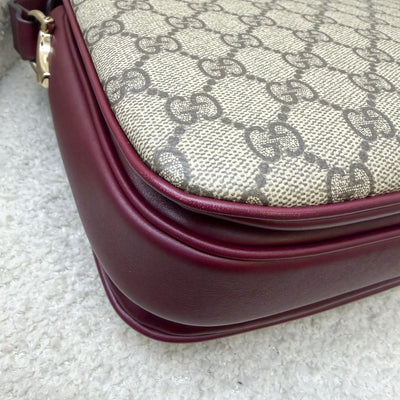 Gucci Horsebit 1955 Soft Medium Shoulder Bag in Coated Canvas, Burgundy Leather and LGHW
