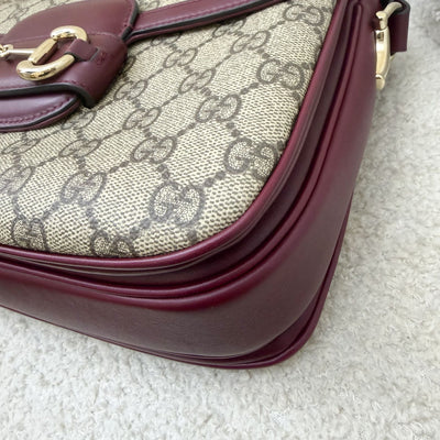 Gucci Horsebit 1955 Soft Medium Shoulder Bag in Coated Canvas, Burgundy Leather and LGHW