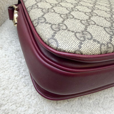Gucci Horsebit 1955 Soft Medium Shoulder Bag in Coated Canvas, Burgundy Leather and LGHW