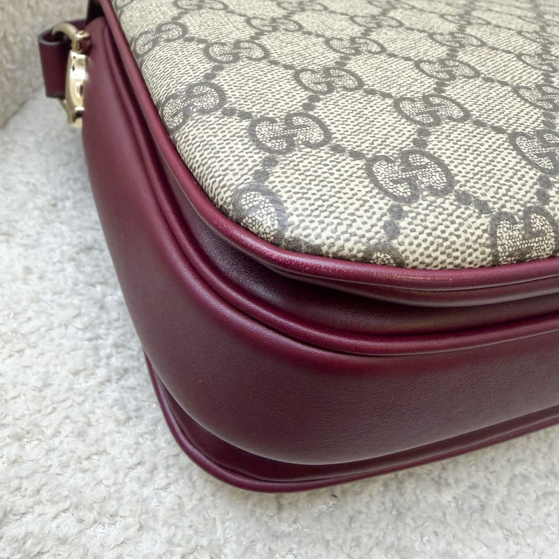Gucci Horsebit 1955 Soft Medium Shoulder Bag in Coated Canvas, Burgundy Leather and LGHW