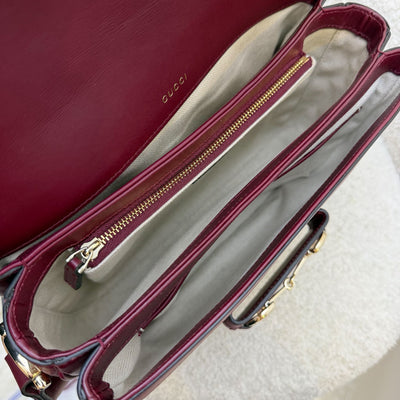 Gucci Horsebit 1955 Soft Medium Shoulder Bag in Coated Canvas, Burgundy Leather and LGHW
