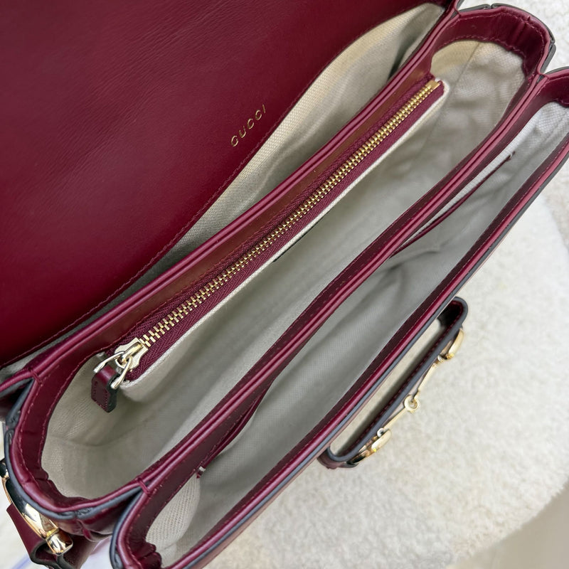 Gucci Horsebit 1955 Soft Medium Shoulder Bag in Coated Canvas, Burgundy Leather and LGHW