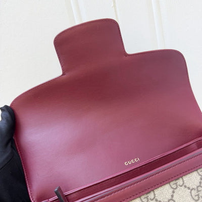 Gucci Horsebit 1955 Soft Medium Shoulder Bag in Coated Canvas, Burgundy Leather and LGHW