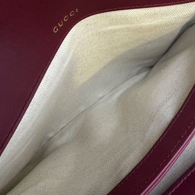 Gucci Horsebit 1955 Soft Medium Shoulder Bag in Coated Canvas, Burgundy Leather and LGHW